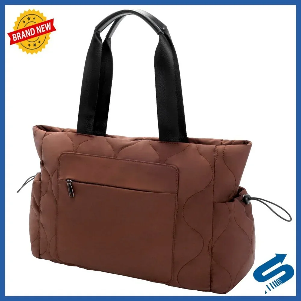 Lightweight Puffy Tote Bag with Laptop Compartment 15.75x12.6 Inches